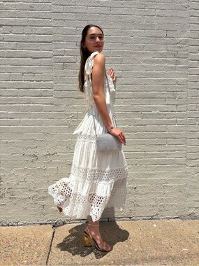Aqua White Lace Cotton dress with Straps size XS